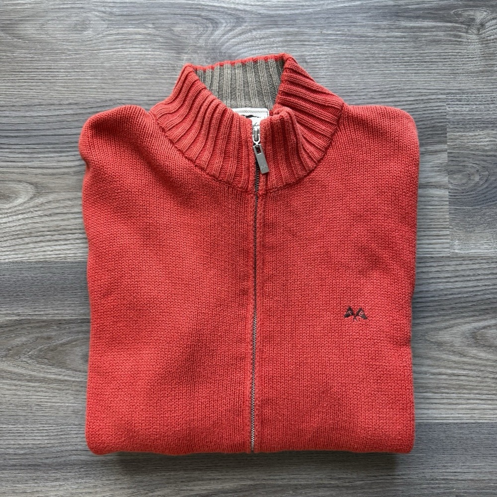 Vintage Thomas Burberry Zip Up Cardigan Sweater Men's Size M Orange Knit Luxury